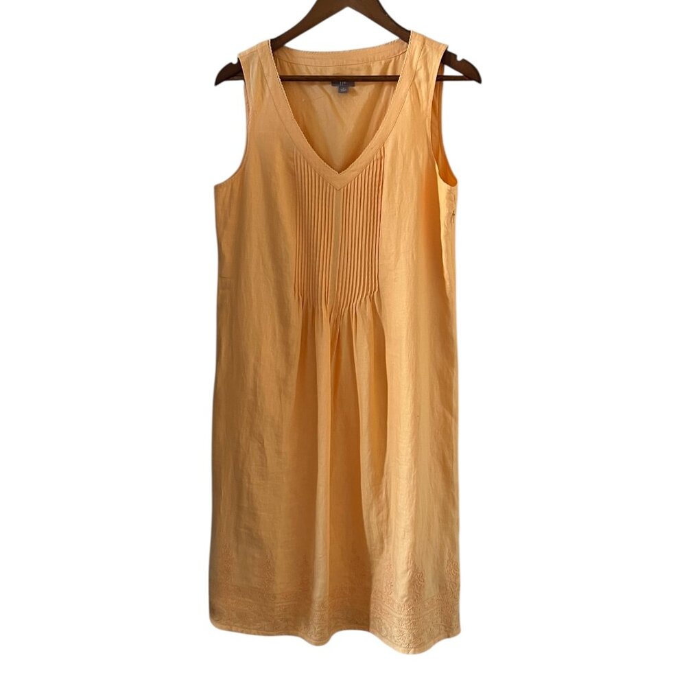J Jill Linen Sleeveless Pintuck Embroidered Dress In Orange Size M